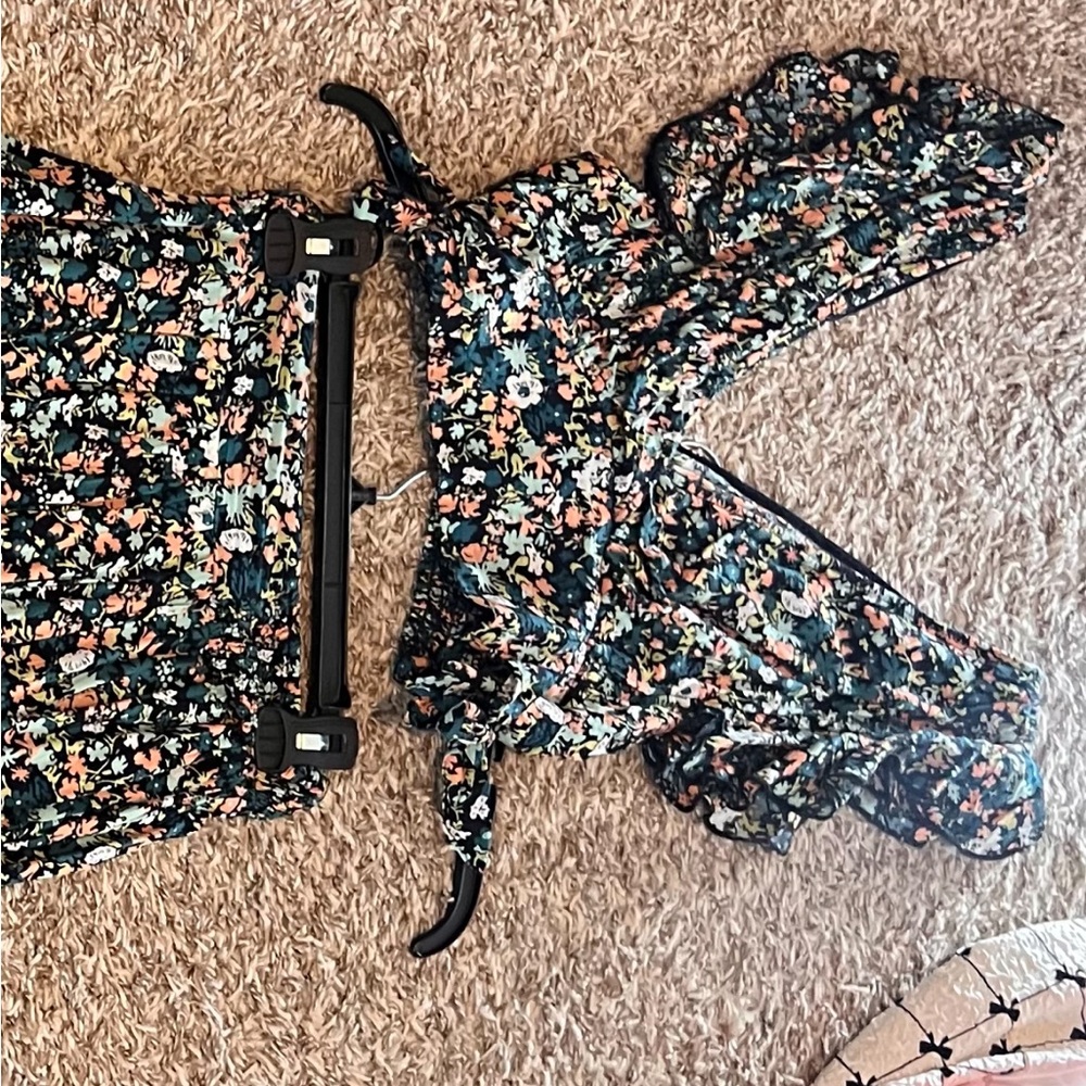Free People Floral Print Top - Black and Multicolor
